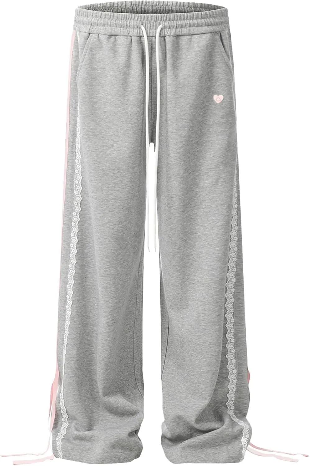 Aelfric Eden Lace Stripe Patchwork Sweatpants Casual Baggy Pant for Women Wide Leg Elastic Drawstring Trousers