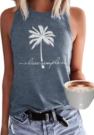Binshre Tank Tops Women Hawaiian Beach Graphic Tank Tops Summer Casual Tanks Vest Country Music Vintage Tank Cami