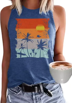 Binshre Tank Tops Women Hawaiian Beach Graphic Tank Tops Summer Casual Tanks Vest Country Music Vintage Tank Cami
