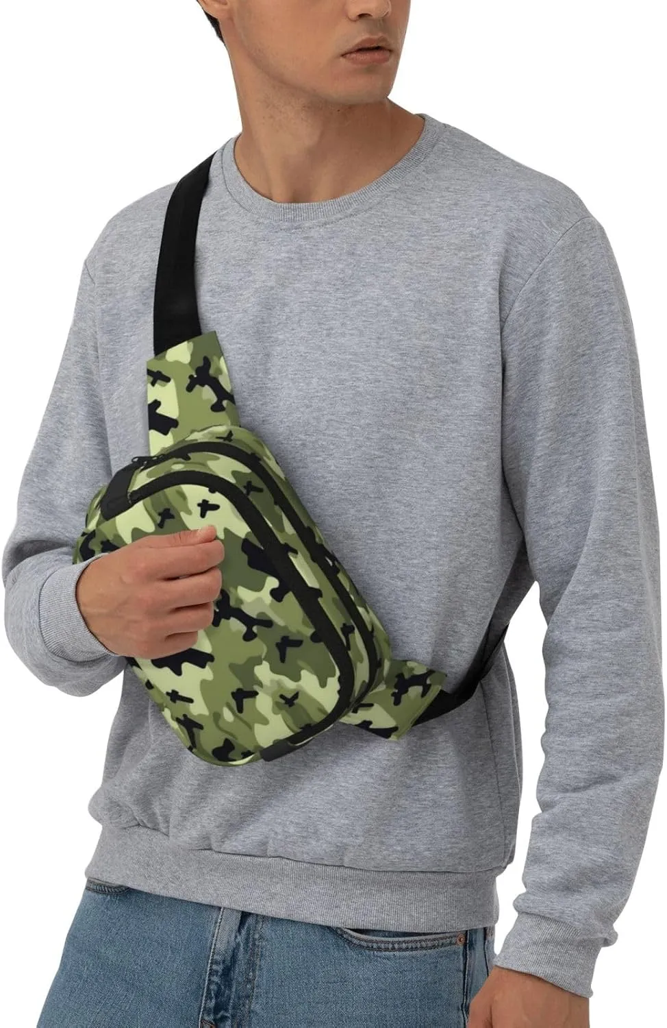 Camo Green Everywhere Belt Bag For Women Men, Zipper Pockets Crossbody Fanny For Hiking, Cycling