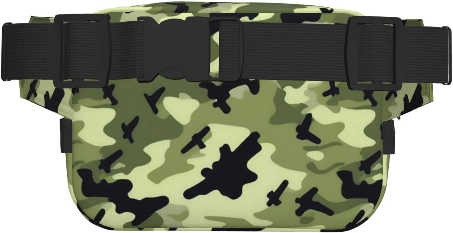 Camo Green Everywhere Belt Bag For Women Men, Zipper Pockets Crossbody Fanny For Hiking, Cycling