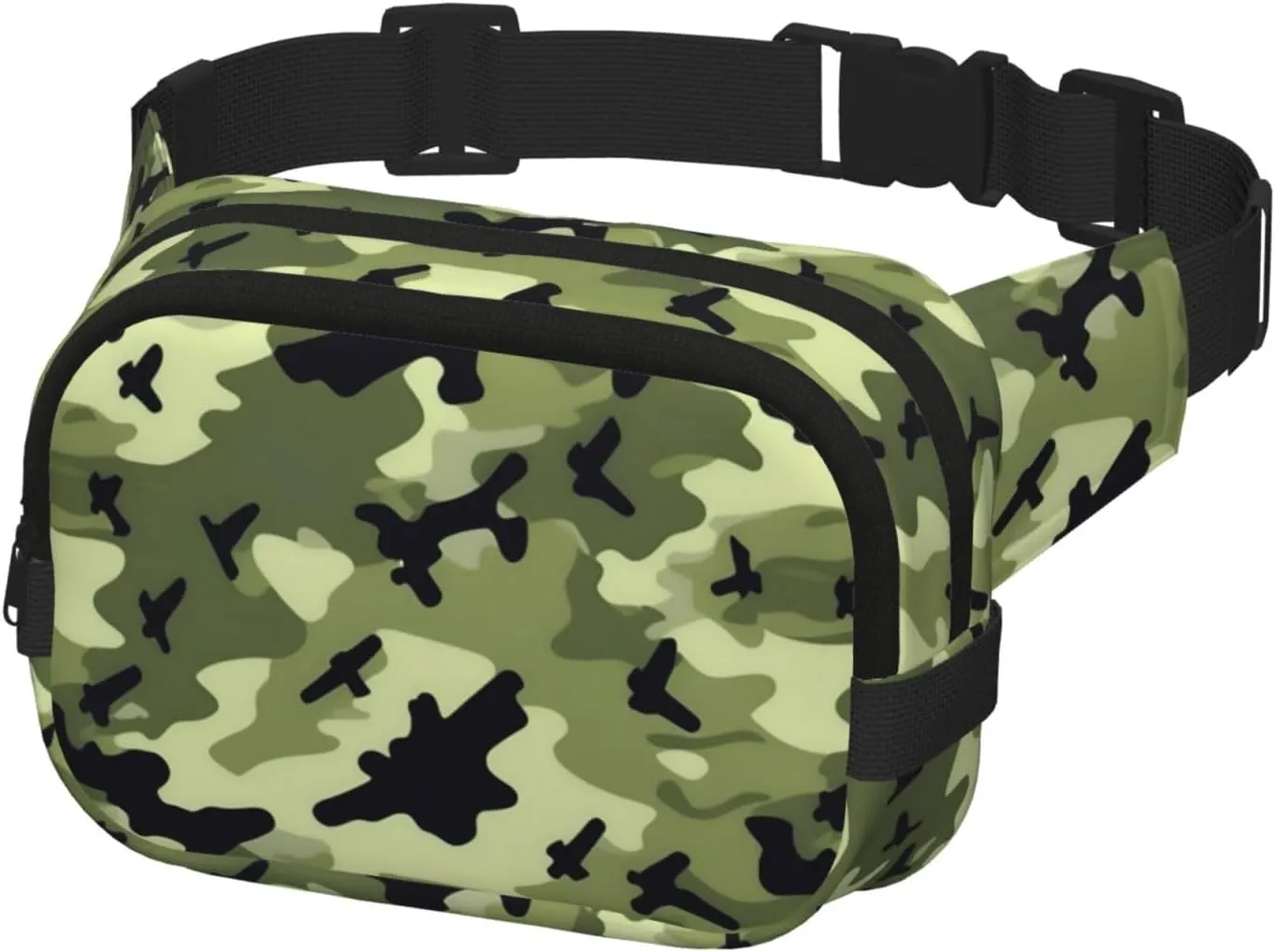 Camo Green Everywhere Belt Bag For Women Men, Zipper Pockets Crossbody Fanny For Hiking, Cycling