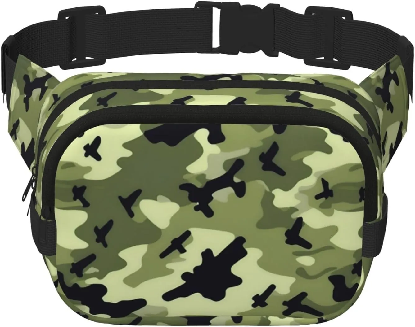 Camo Green Everywhere Belt Bag For Women Men, Zipper Pockets Crossbody Fanny For Hiking, Cycling