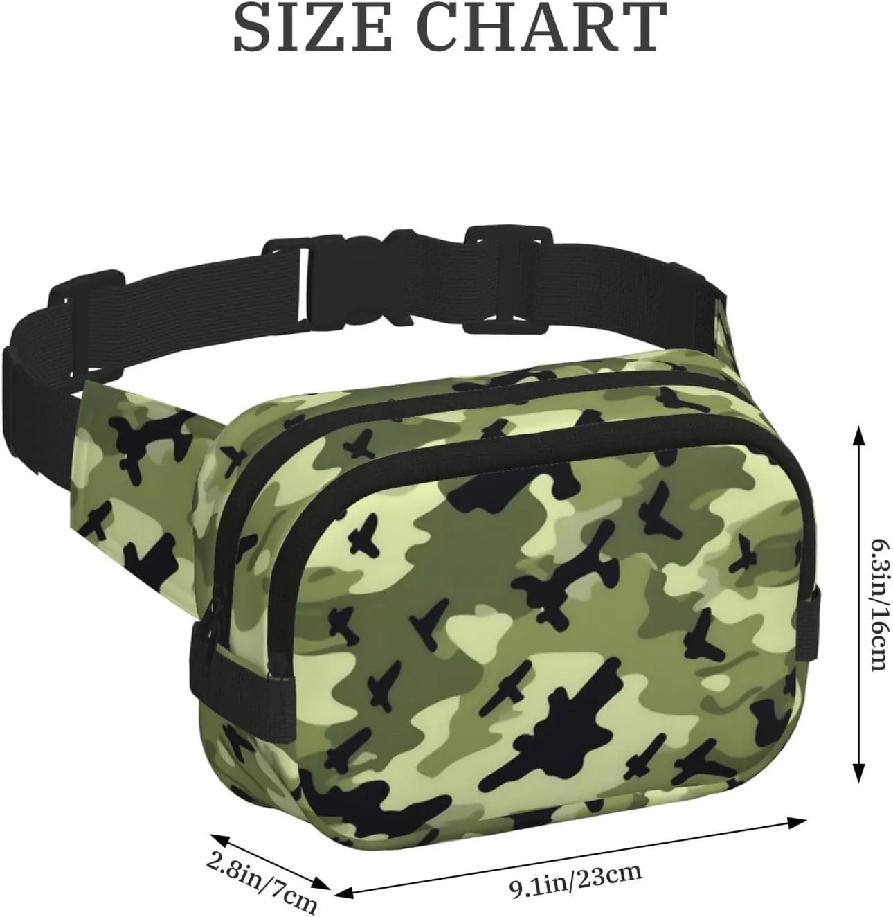 Camo Green Everywhere Belt Bag For Women Men, Zipper Pockets Crossbody Fanny For Hiking, Cycling