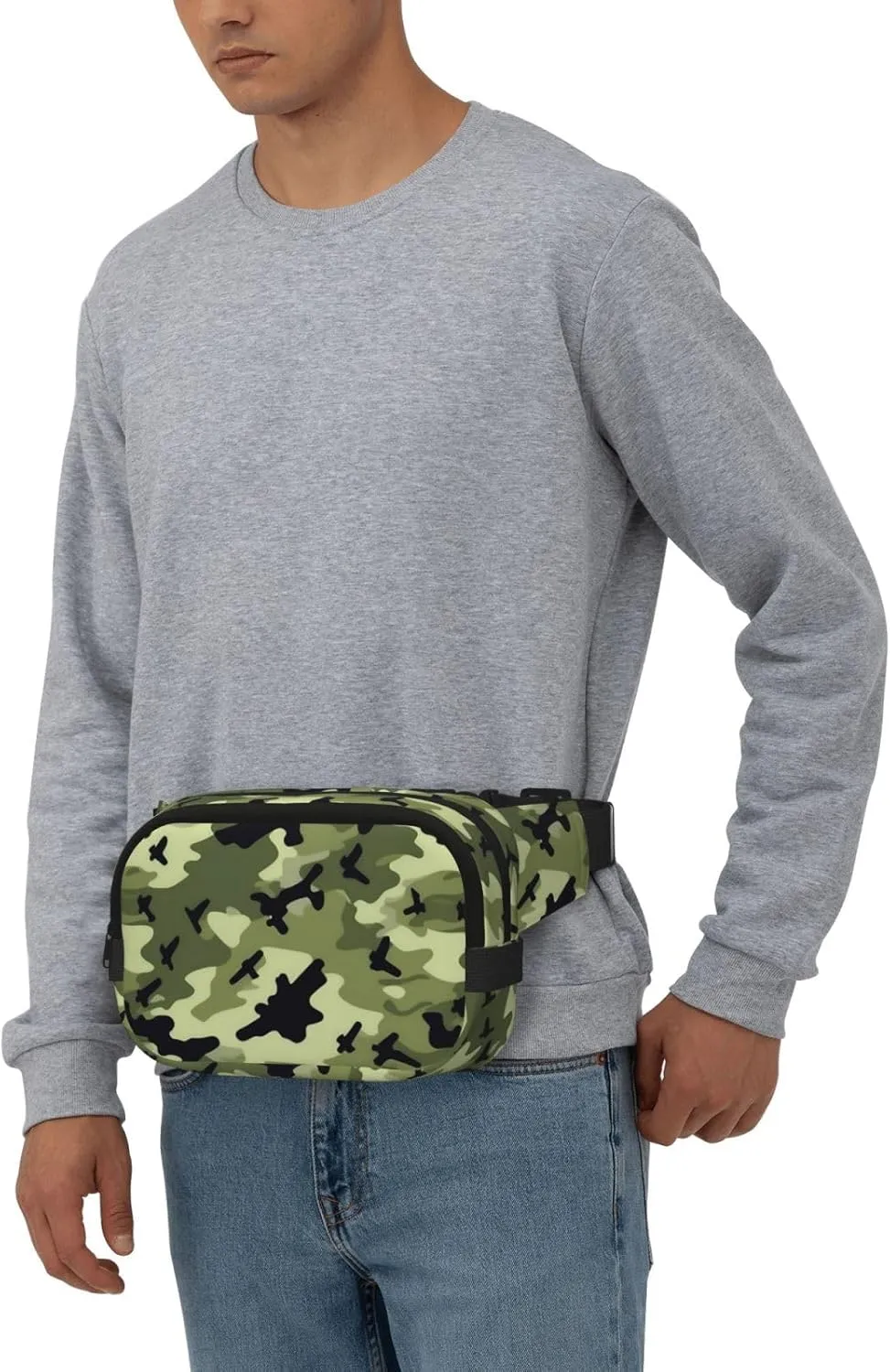 Camo Green Everywhere Belt Bag For Women Men, Zipper Pockets Crossbody Fanny For Hiking, Cycling