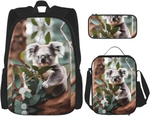 Cartoon koala Backpack set (3-piece set) - student school bag   pencil case   lunch bag, large capacity backpack