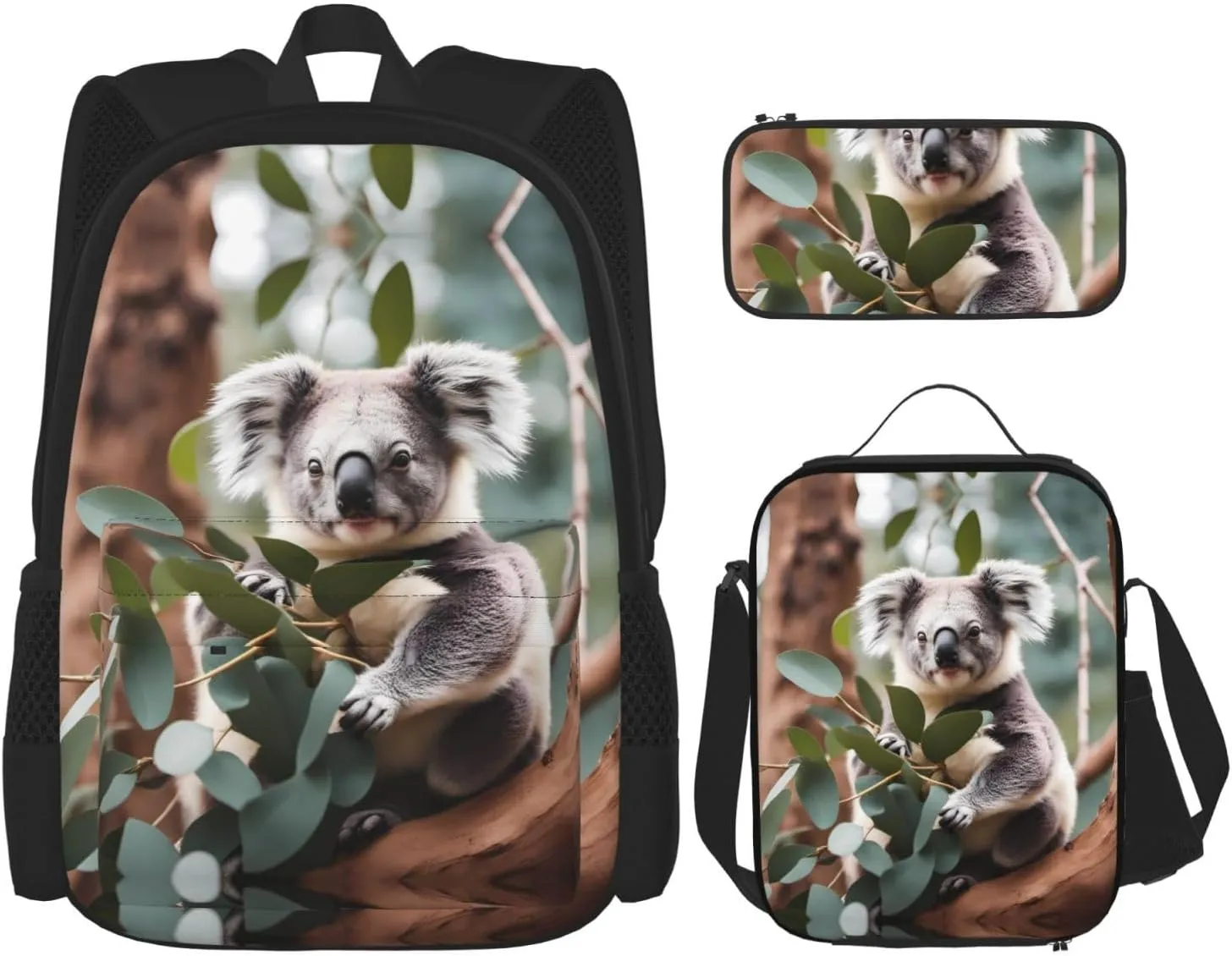 Cartoon koala Backpack set (3-piece set) - student school bag   pencil case   lunch bag, large capacity backpack