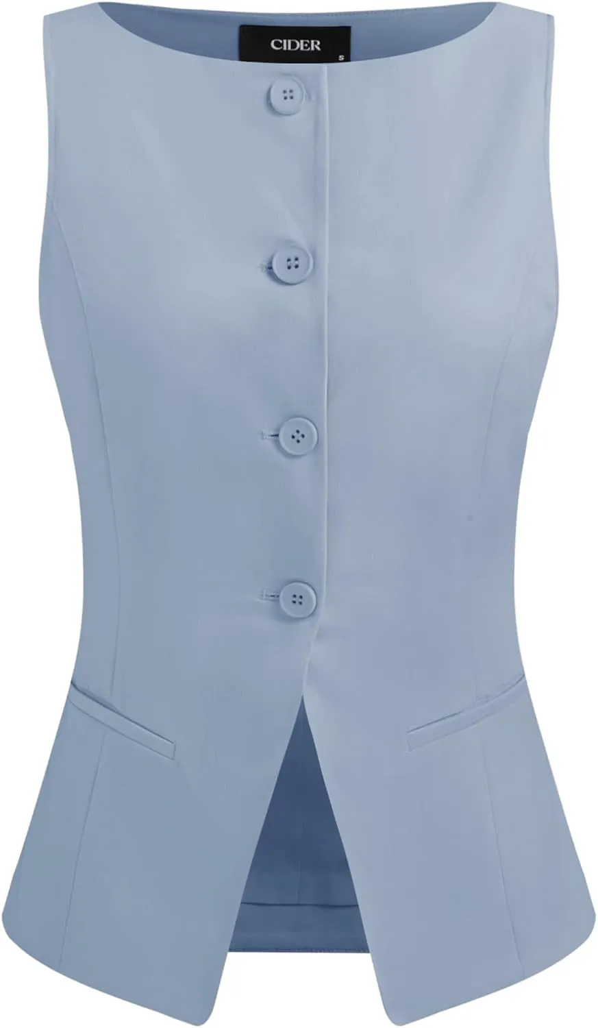 CIDER Woven Vest Top Sleeveless Boat Neck Button Vest Regular Fit Office Blouse Womens Shirts