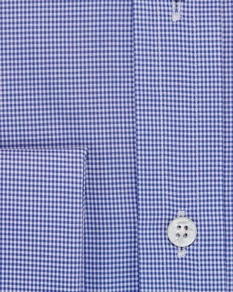 Classic Fit Blue Shepherds Check Cotton Poplin Shirt with Cut-away Collar & Double Cuff