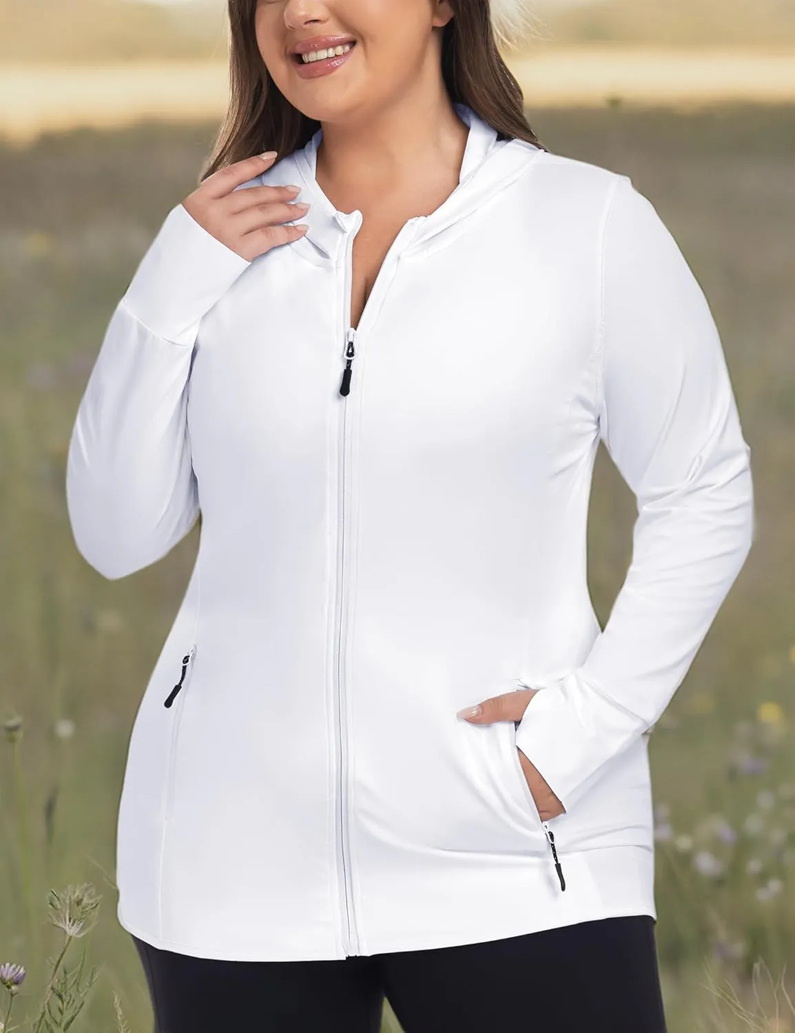 COOTRY Womens Plus Size Workout Jackets Full Zip Up Lightweight Athletic Running Hoodies with Thumb Holes