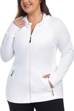COOTRY Womens Plus Size Workout Jackets Full Zip Up Lightweight Athletic Running Hoodies with Thumb Holes
