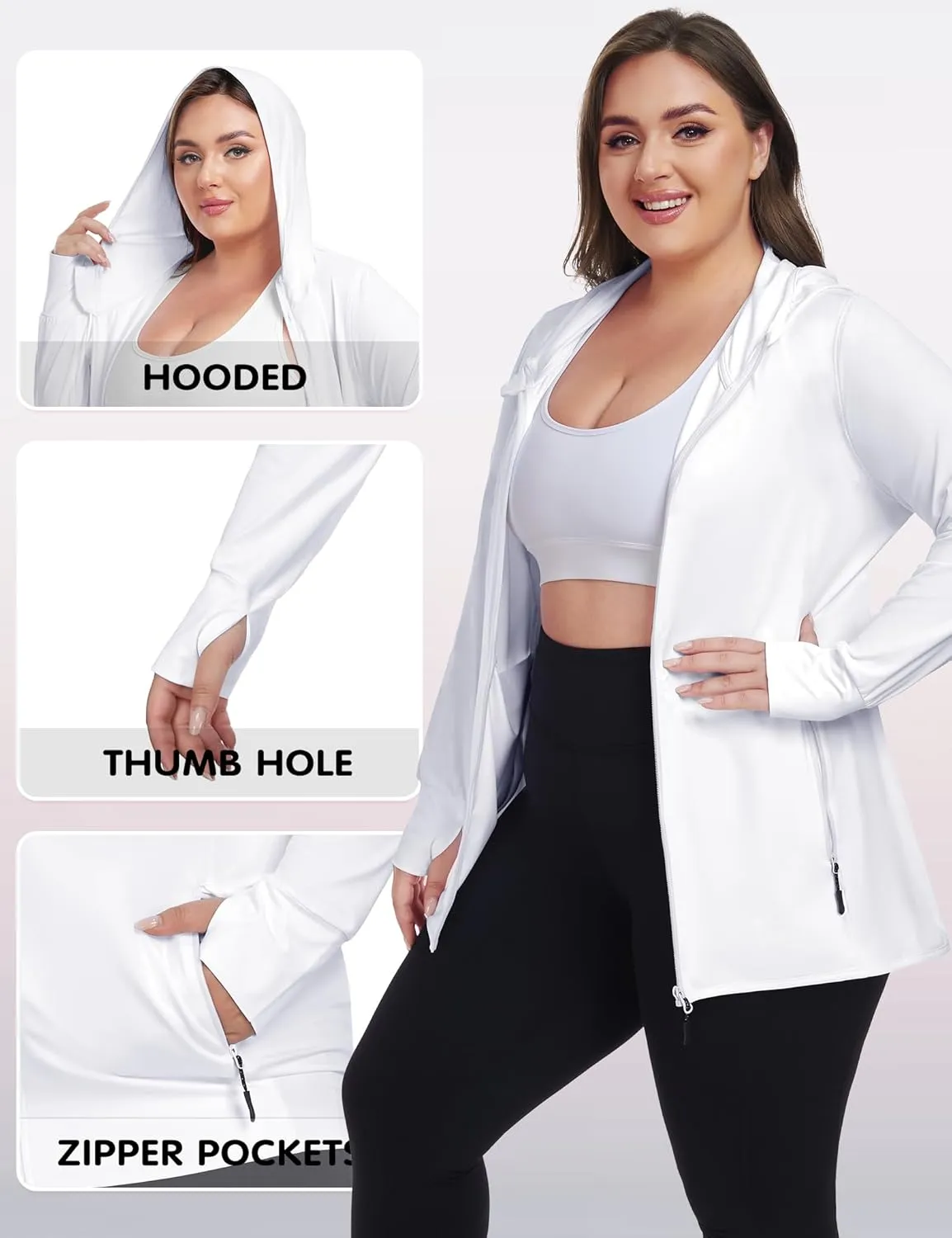 COOTRY Womens Plus Size Workout Jackets Full Zip Up Lightweight Athletic Running Hoodies with Thumb Holes