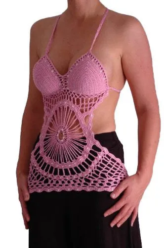 Crochet Knit Halter Neck Sequinned Tops