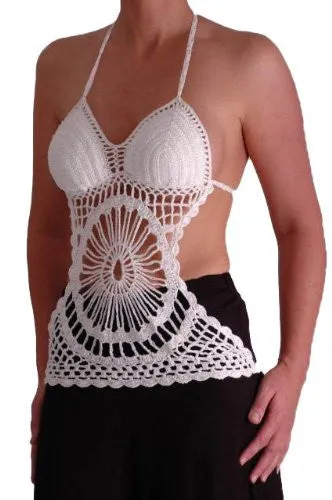 Crochet Knit Halter Neck Sequinned Tops