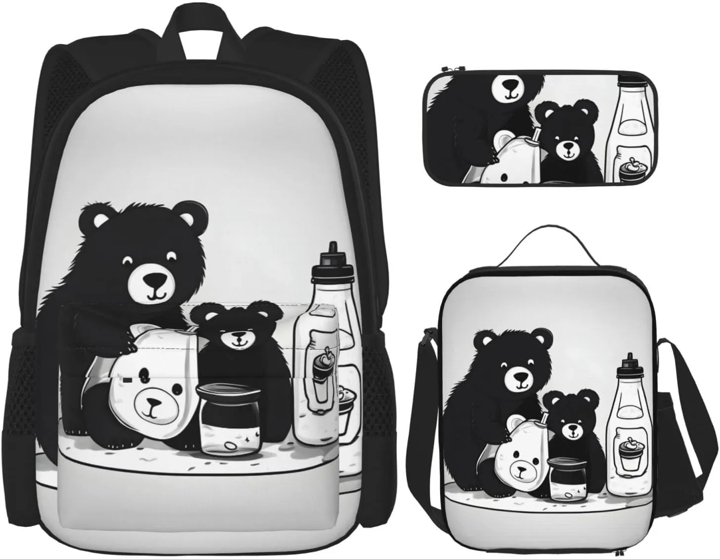 Cute milk bottle bear Large capacity durable school bag   pencil case   lunch bag, accompany your children to study happily every day
