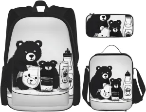 Cute milk bottle bear Large capacity durable school bag   pencil case   lunch bag, accompany your children to study happily every day