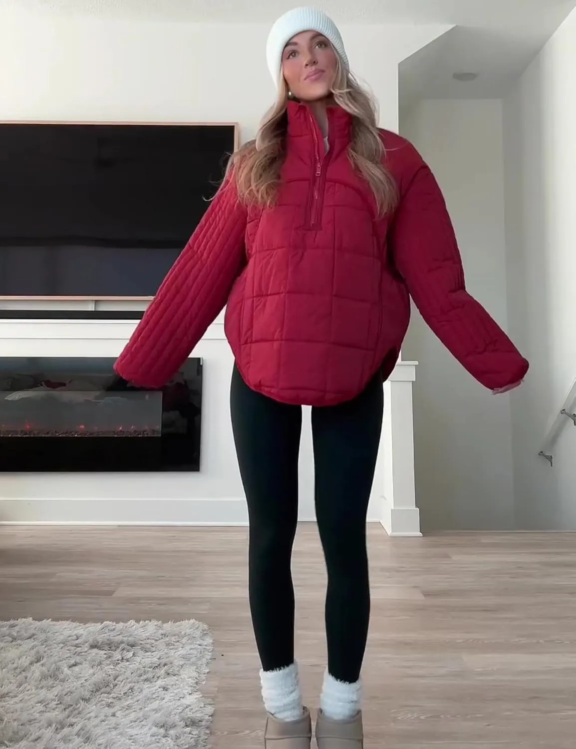 Daacee Oversized Lightweight Quilted Pullover Jacket for Women Casual Half Zip Puffer Jackets Padded Outwear with 4 Pockets