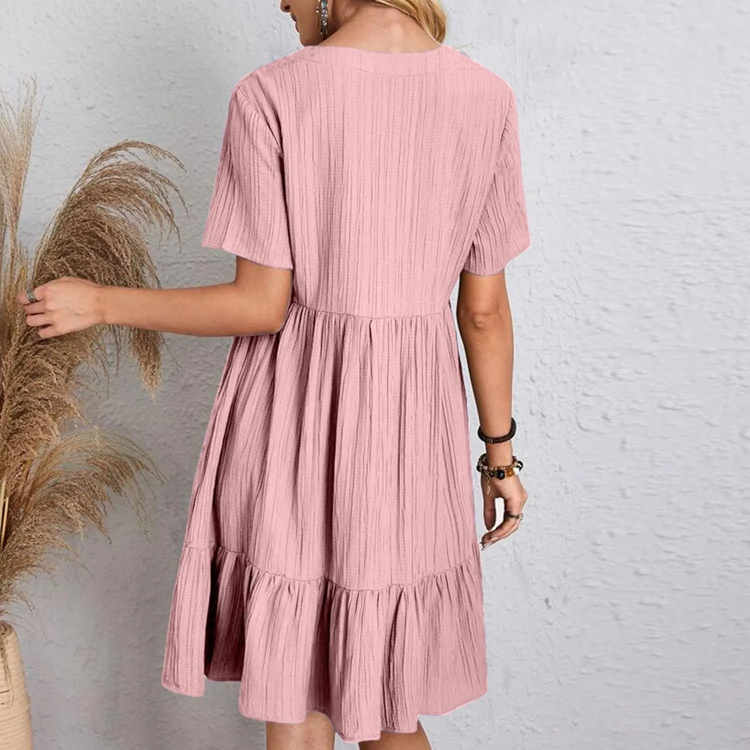 DDAPJ pyju Womens Summer Dresses 2025 V Neck Sleeveless Mini Babydoll Dress Casual Loose Flowy Tiered Beach Vacation Sundress