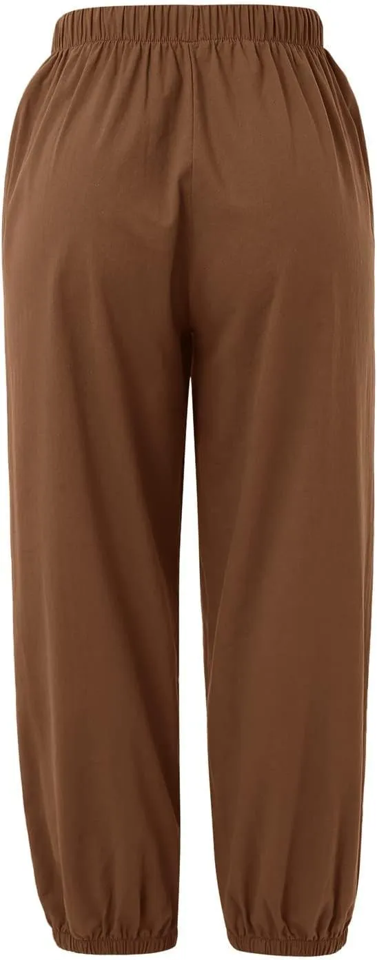 Ecokauer Women's High Waist Drawstring Capri Pants Loose Wide Leg Cropped Lounge Trousers with Pocket