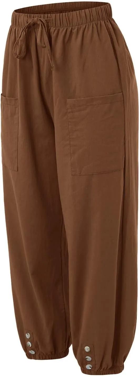 Ecokauer Women's High Waist Drawstring Capri Pants Loose Wide Leg Cropped Lounge Trousers with Pocket