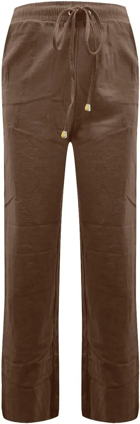 Elastic Waist Pants for Women 2024 Casual High Waist Pants Drawstring Comfort Slim Fit Pants with Side Pockets