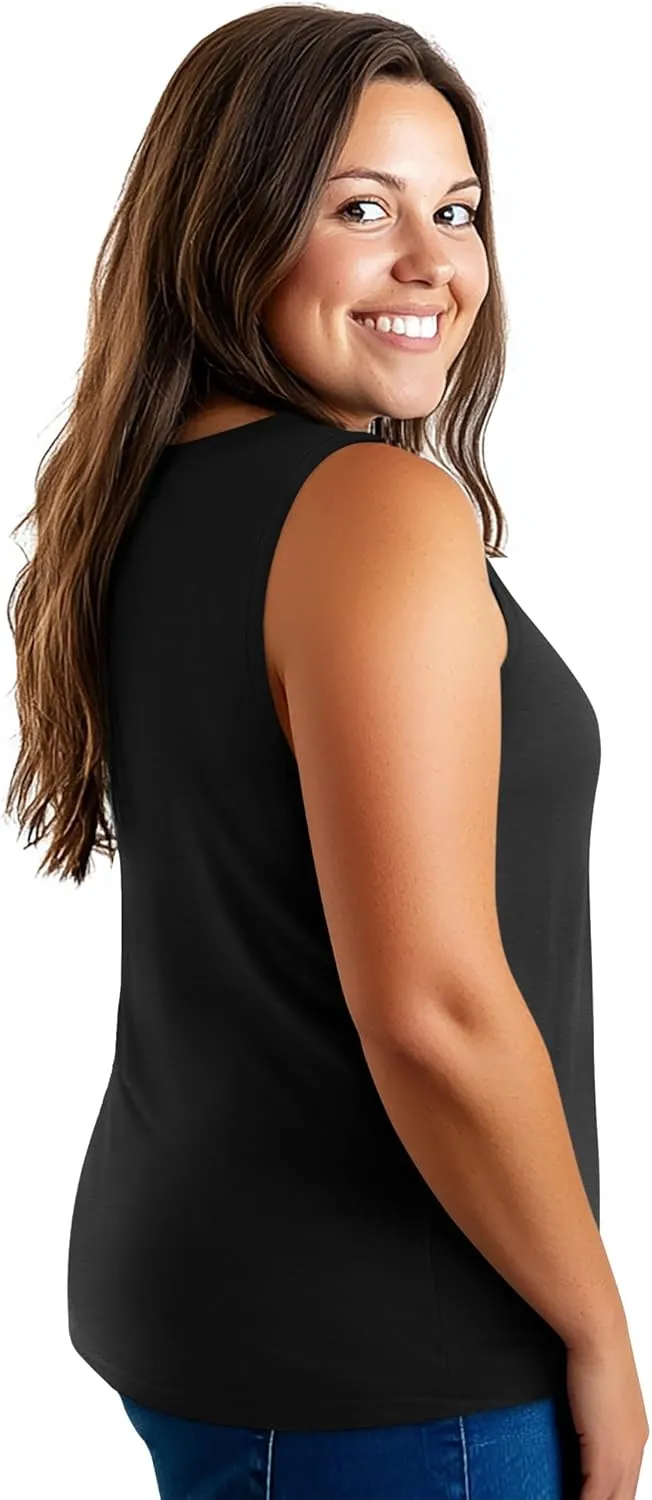 Ficerd 4 Pack Women's Plus Size Tank Tops, Cotton Blend Casual V Neck Sleeveless Shirts Ladies Flowy Dressy Tunics Work Tees