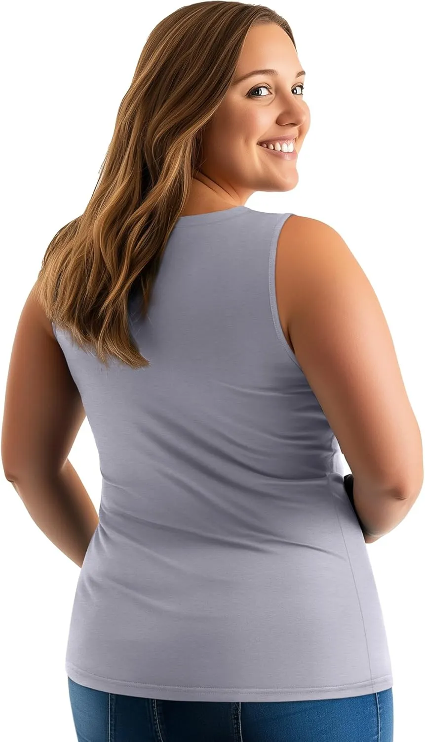 Ficerd 4 Pack Women's Plus Size Tank Tops, Cotton Blend Casual V Neck Sleeveless Shirts Ladies Flowy Dressy Tunics Work Tees