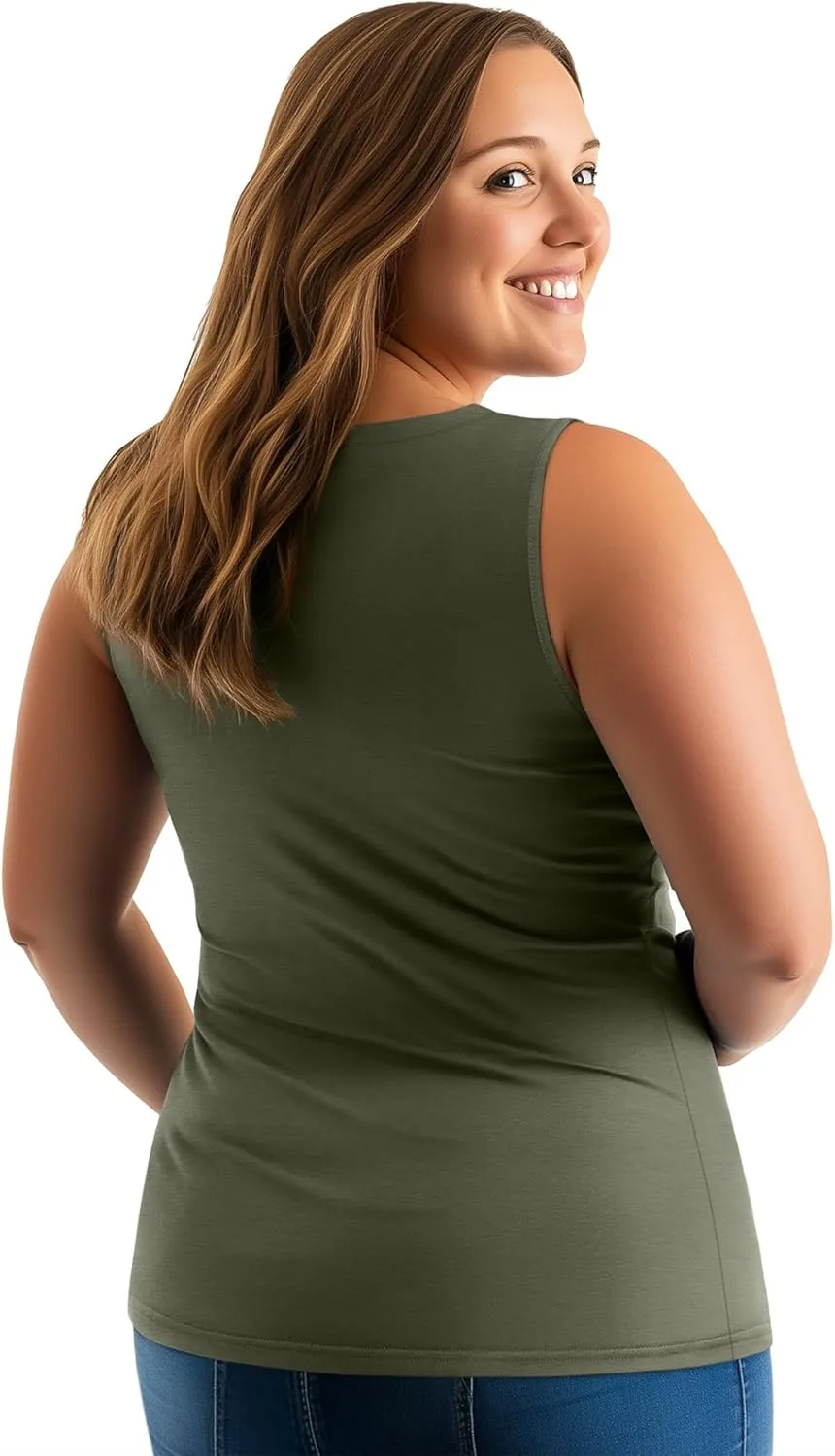 Ficerd 4 Pack Women's Plus Size Tank Tops, Cotton Blend Casual V Neck Sleeveless Shirts Ladies Flowy Dressy Tunics Work Tees