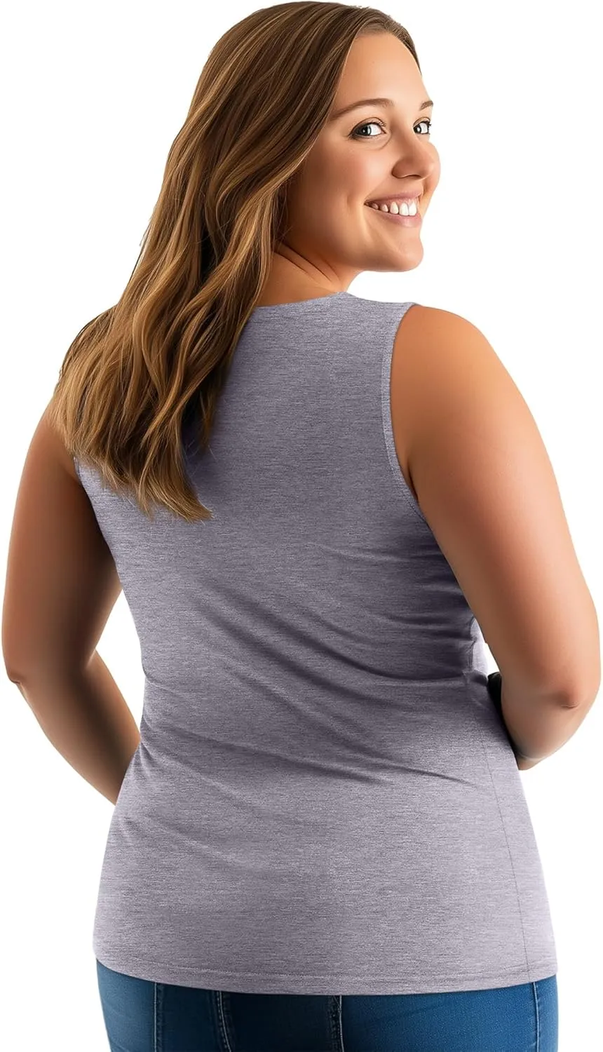 Ficerd 4 Pack Women's Plus Size Tank Tops, Cotton Blend Casual V Neck Sleeveless Shirts Ladies Flowy Dressy Tunics Work Tees