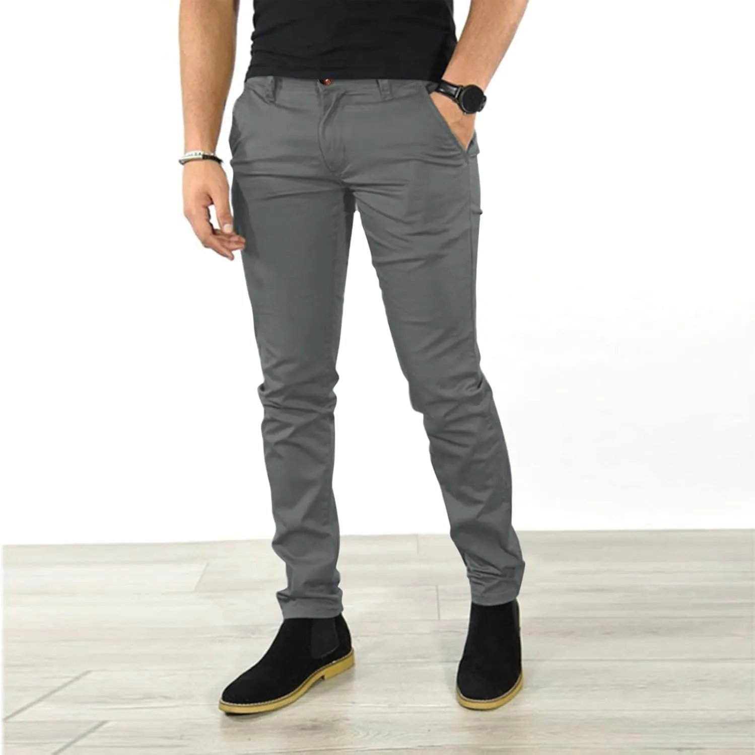 GOKKILRW Mens Fashion Slim Fit Dress Pants Casual Business Office Work Suit Pants Comfort Flat Front Stretch Chino Golf Pants