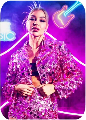GORAIS Sequin Blazer Sparkly Long Sleeves Jacket Glitter Crop Coat for Women