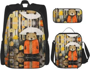 Groundhog Illustration Backpack set (3-piece set) - student school bag   pencil case   lunch bag, large capacity backpack