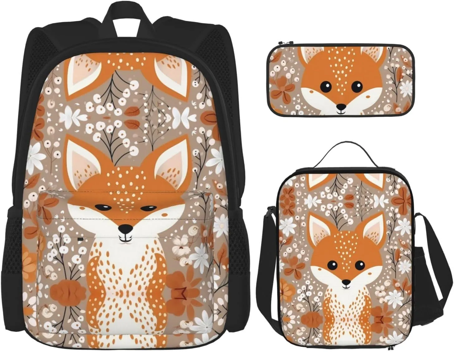Happy Fox Backpack set (3-piece set) - student school bag   pencil case   lunch bag, large capacity backpack
