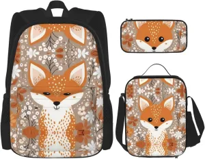 Happy Fox Backpack set (3-piece set) - student school bag   pencil case   lunch bag, large capacity backpack