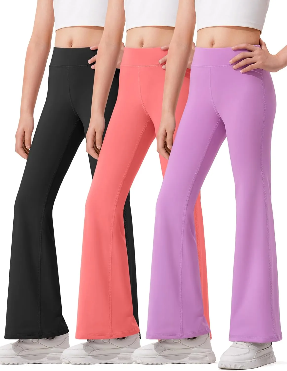 HASMES 3 Pack Girls Flare Leggings Kids Bell Bottom High Waisted Dance Yoga Pants Activewear