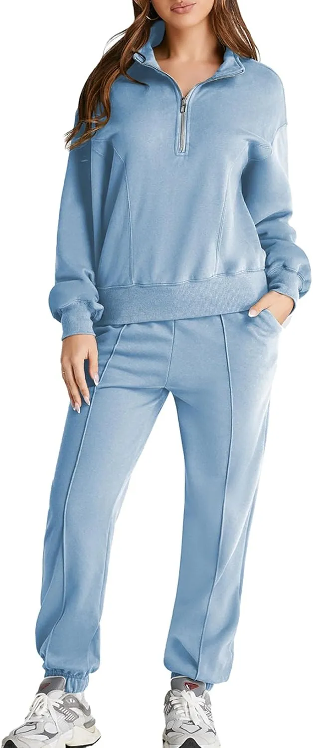 Herseas Women 2 Piece Outfits Sweatsuit Sweatshirt Sweatpants Tracksuit Sweat Lounge Matching Set 2024 Fall Trendy