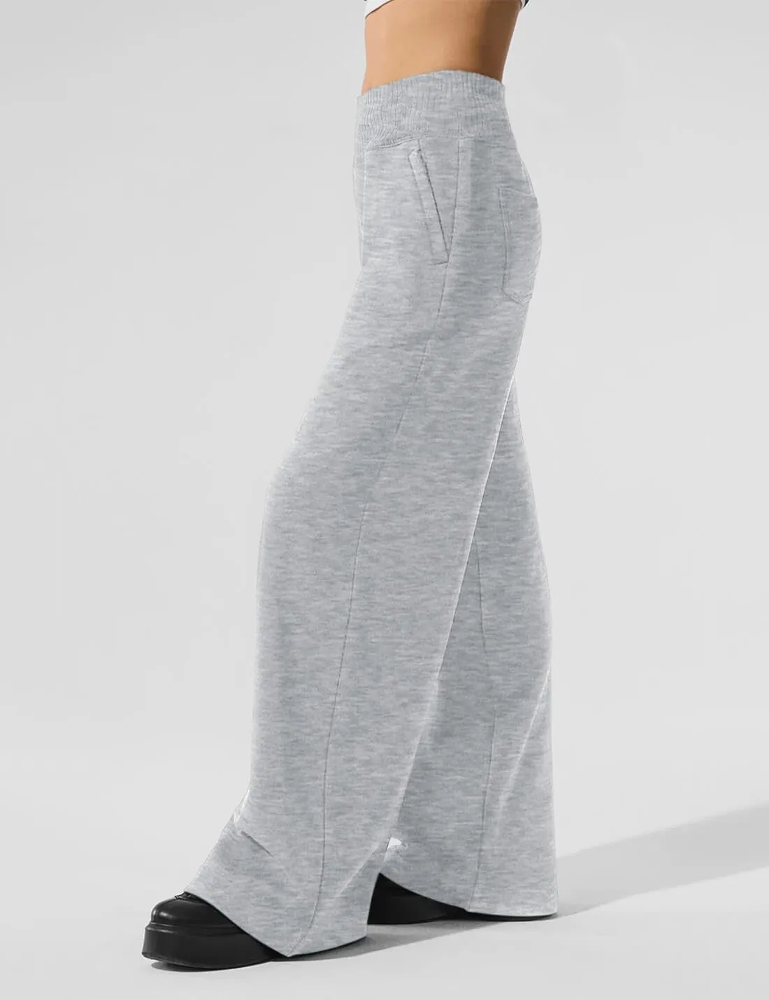 HeSaYep Womens Wide Leg Sweatpants 2025 Ribbed High Waist Straight Leg Baggy Sweat Pants with 4 Pockets