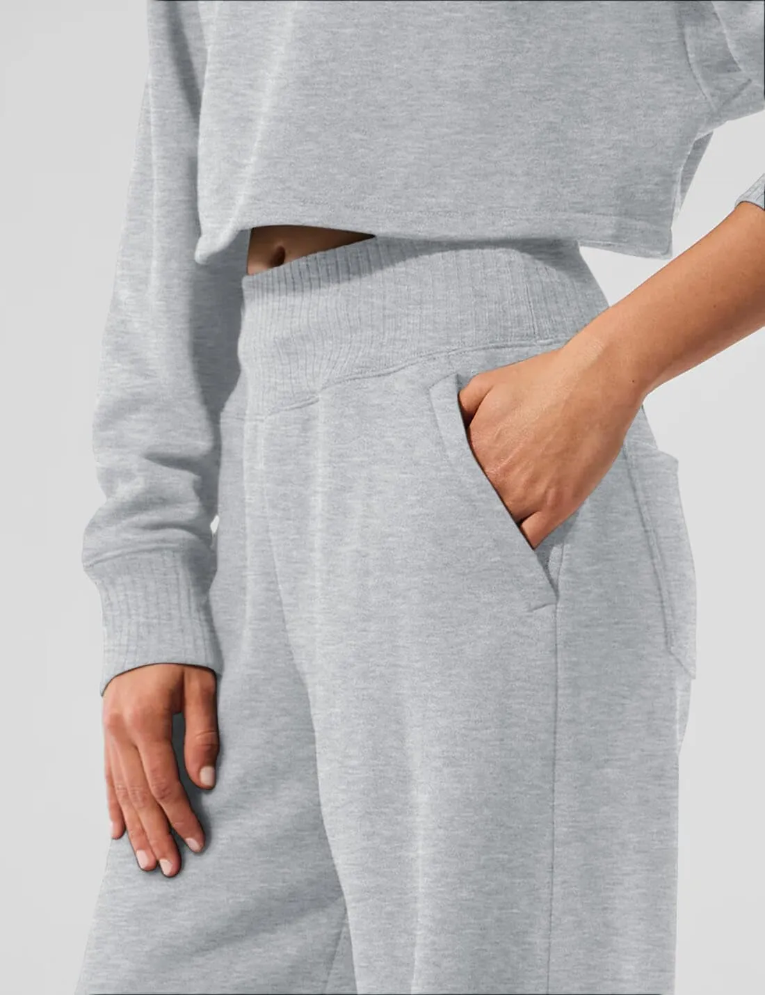 HeSaYep Womens Wide Leg Sweatpants 2025 Ribbed High Waist Straight Leg Baggy Sweat Pants with 4 Pockets