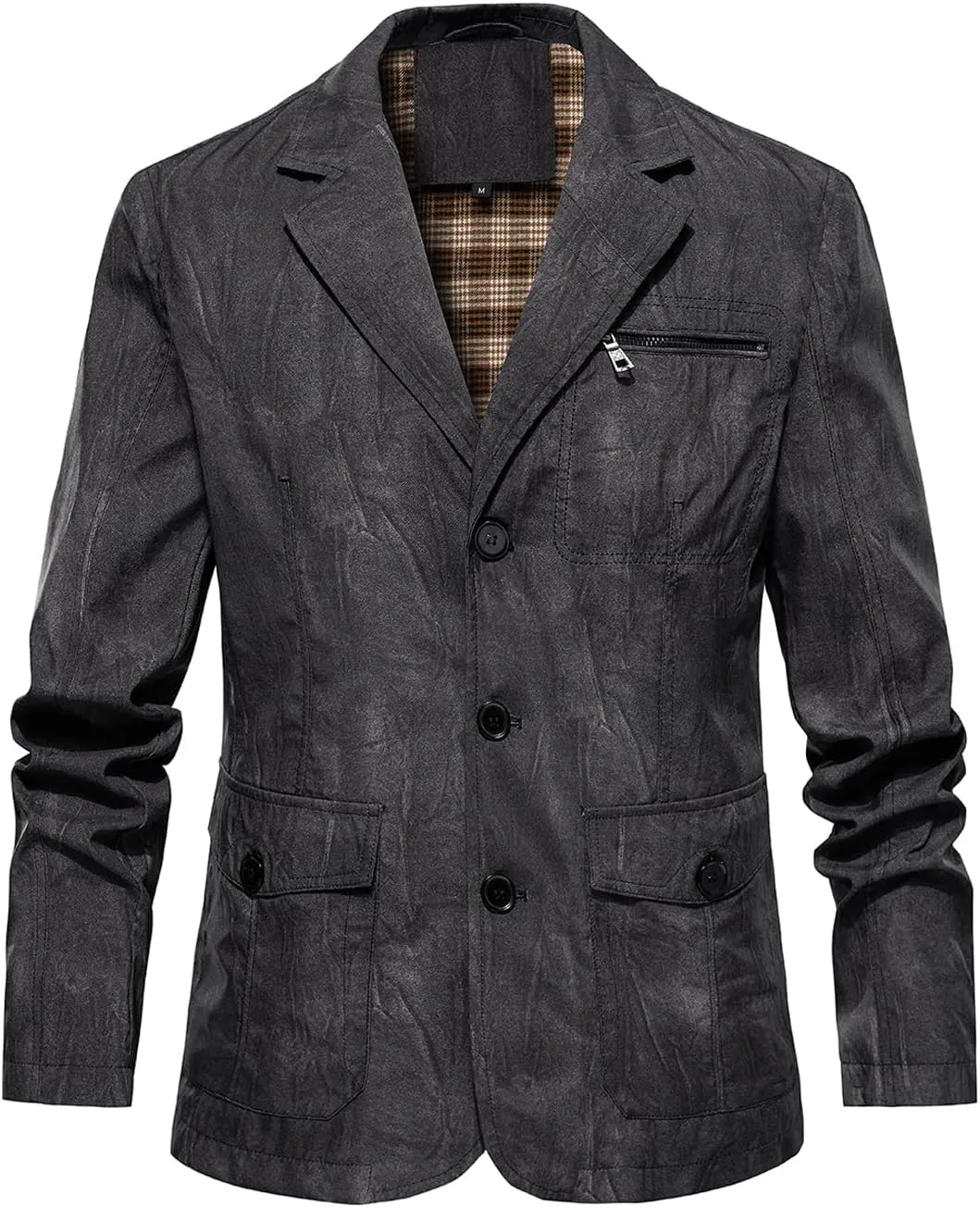 HOOD CREW Mens Casual Blazer Vintage Sports Coat Button Up Lightweight Business Suit Jackets with Pockets
