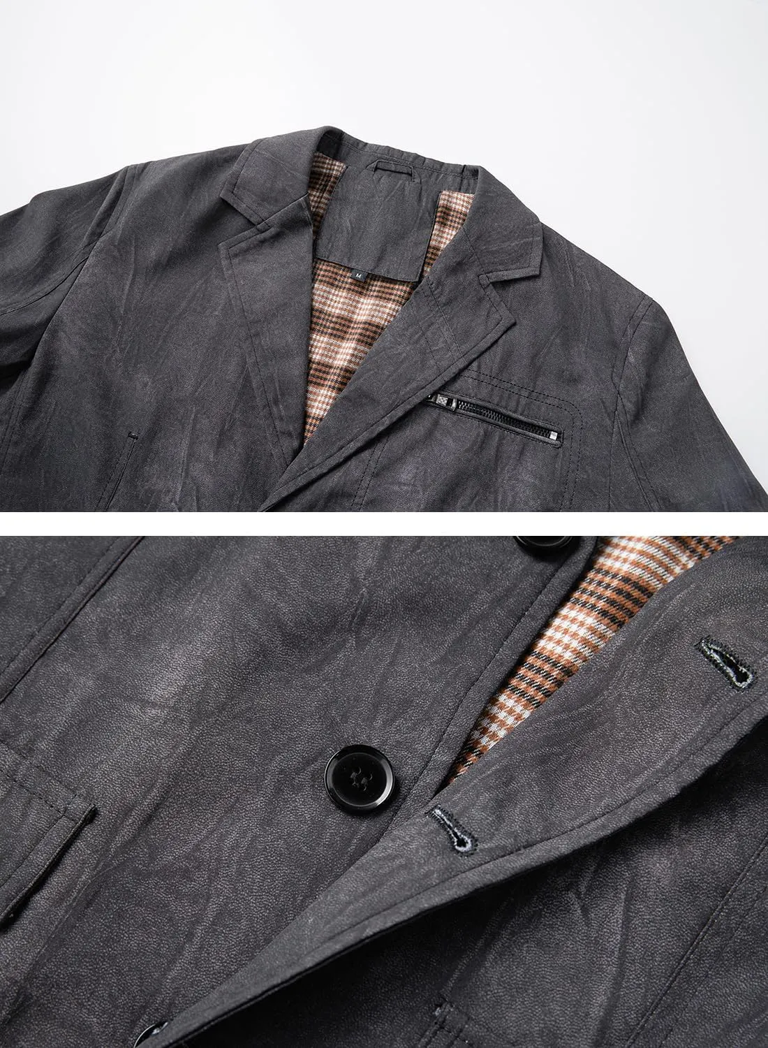 HOOD CREW Mens Casual Blazer Vintage Sports Coat Button Up Lightweight Business Suit Jackets with Pockets