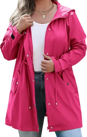 IN'VOLAND Plus Size Rain Jackets For Women Waterproof Rain Coats with Hood Lightweight Windbreaker Outdoor Trench Coat