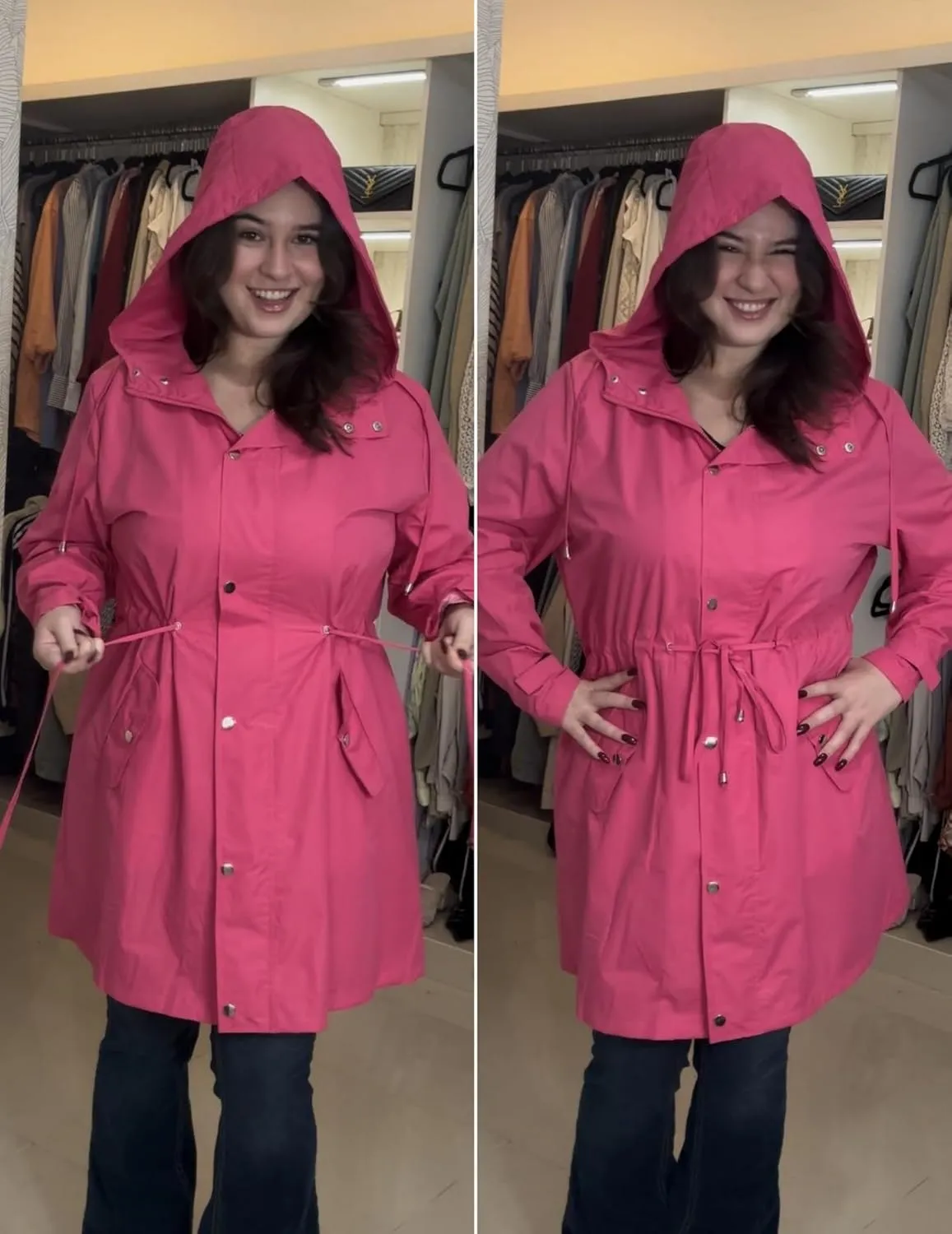 IN'VOLAND Plus Size Rain Jackets For Women Waterproof Rain Coats with Hood Lightweight Windbreaker Outdoor Trench Coat