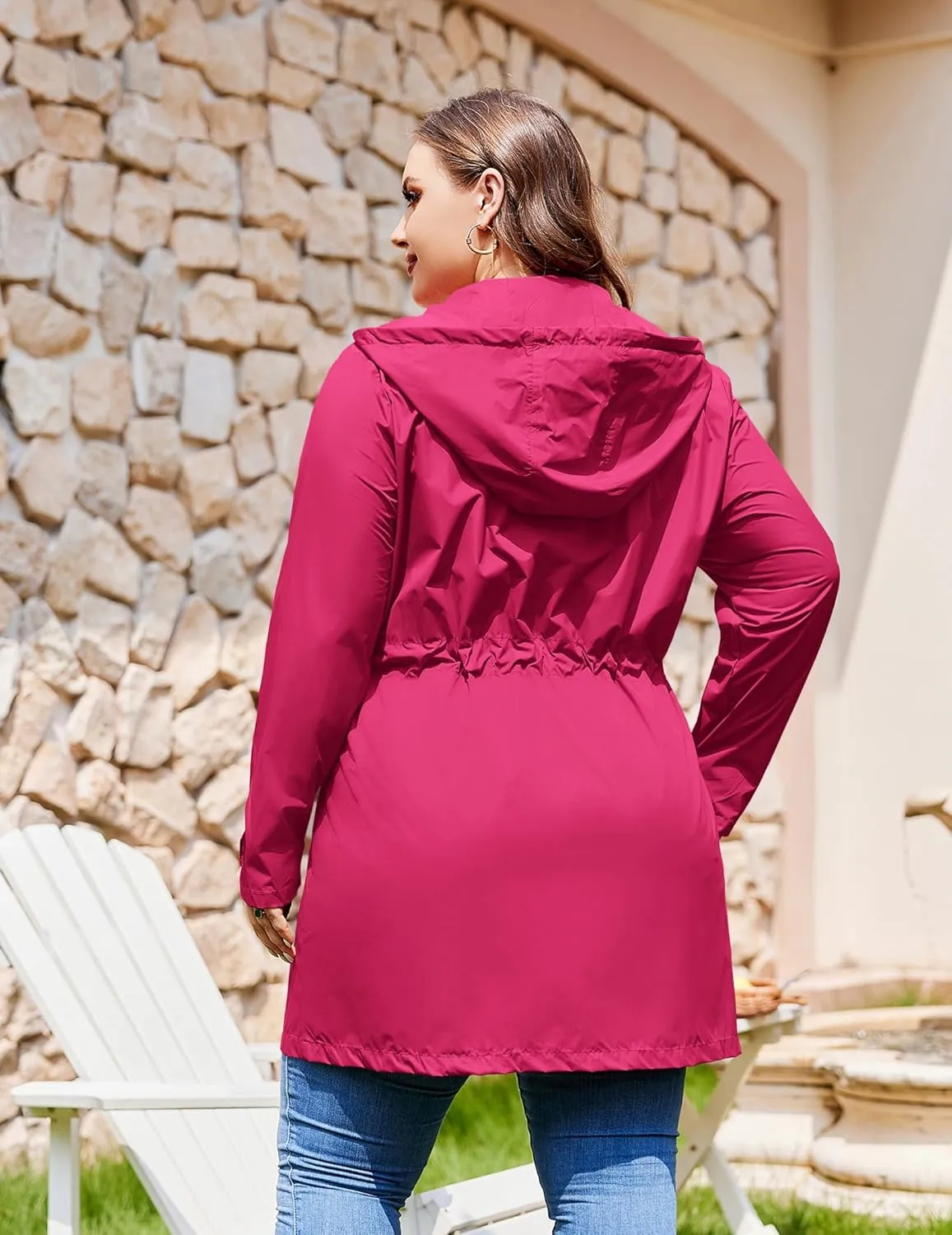 IN'VOLAND Plus Size Rain Jackets For Women Waterproof Rain Coats with Hood Lightweight Windbreaker Outdoor Trench Coat