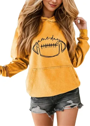 IVERIRMIN Womens Football Game Day Hoodie Vintage Graphic Hooded Sweatshirt Oversized Printed Pullover Tops Long Sleeve Shirt
