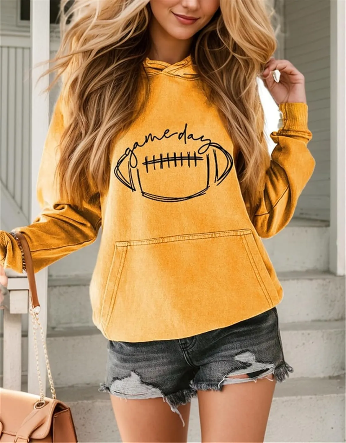 IVERIRMIN Womens Football Game Day Hoodie Vintage Graphic Hooded Sweatshirt Oversized Printed Pullover Tops Long Sleeve Shirt