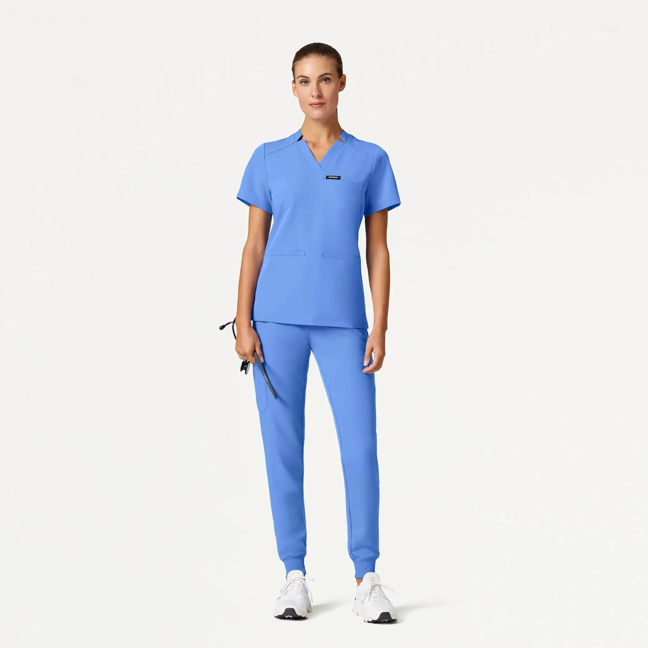 Jaanuu Women's Helia Slim Notched V-Neck Scrub Top - Ceil Blue