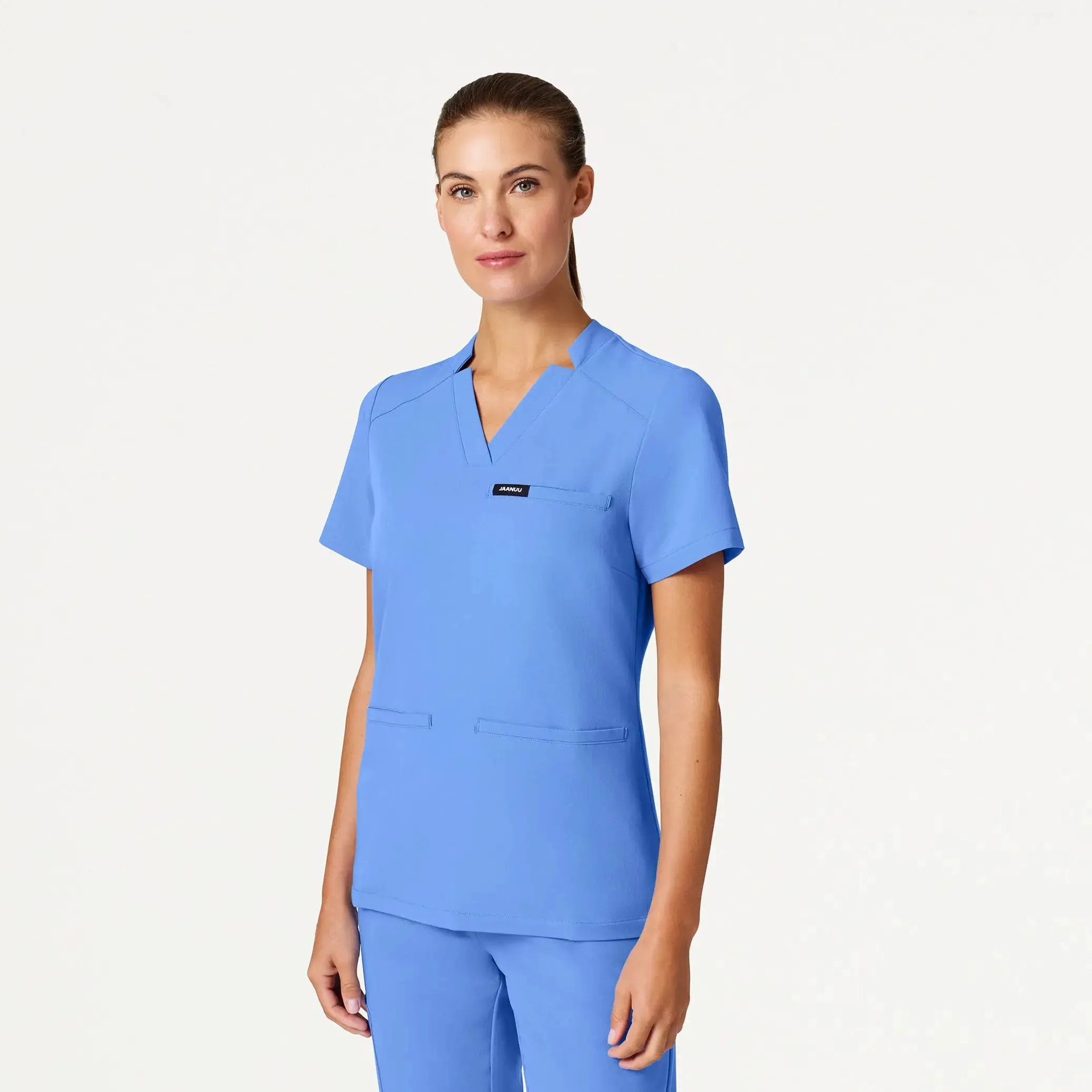 Jaanuu Women's Helia Slim Notched V-Neck Scrub Top - Ceil Blue