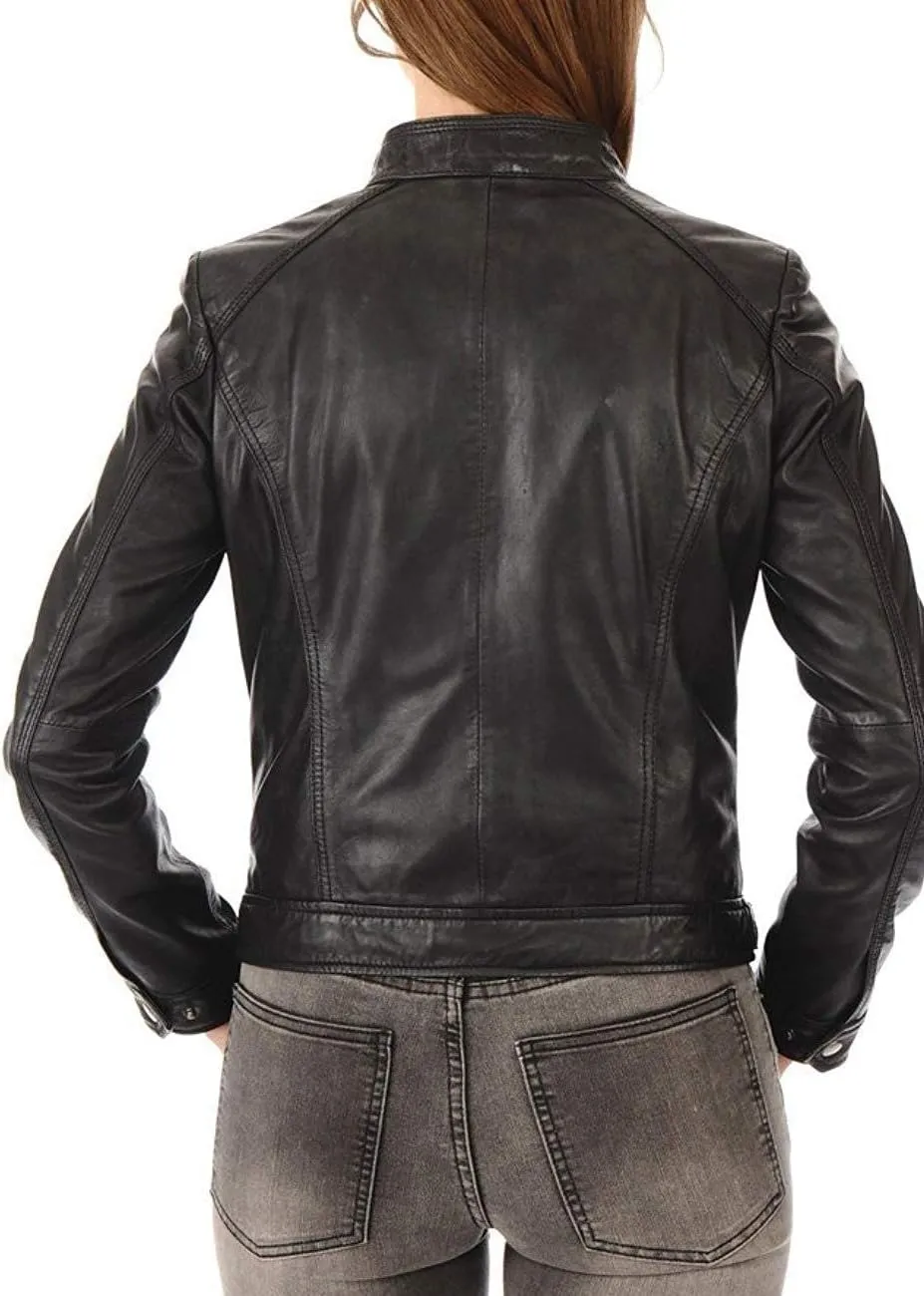 KYZER KRAFT Womens Leather Jacket Zippers Real Lambskin Leather Jacket for Womens