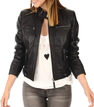 KYZER KRAFT Womens Leather Jacket Zippers Real Lambskin Leather Jacket for Womens