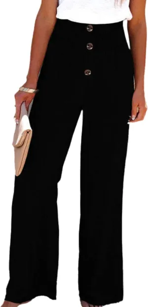 Linen Blend High Rise Smocked Pants for Women,Summer Comfort Casual Loose Trousers Elastic Wide Leg Pants with Pocket